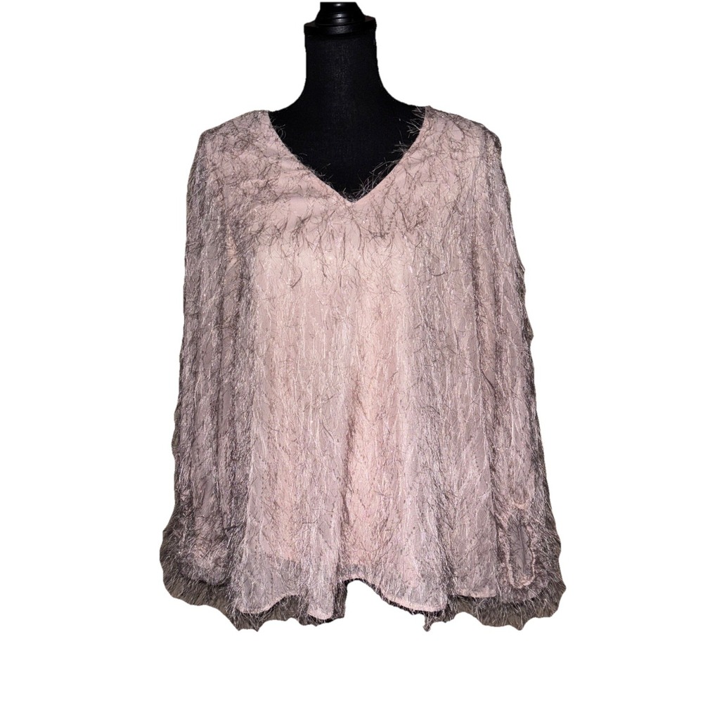 Jodifl Boutique Soft Pink Fringe Frilly Top Size M Long Sleeve